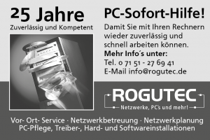 Anzeige 25 Jahre rogutec PC Soforthilfe Logo, Infos, Leistungen